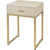 Les Revoires Side Table in Cream Faux Shagreen & Gold Iron