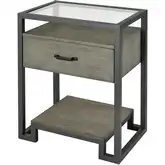 Mezzanine Accent Side Table in Reclaimed Gray Wood, Tempered Glass & Iron