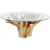 New Orleans 72" Round Dining Table in Natural Teak & Tempered Glass