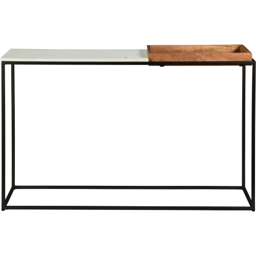 Norman Console Table in White Marble, Natural Mango Wood & Black Metal