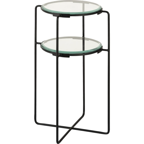 Oscar Accent Side Table in Black Iron & Tempered Glass