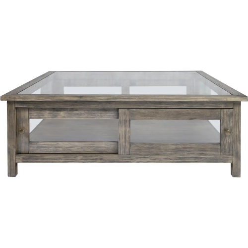 Ostendo Coffee Table in Gray Wash Acacia Wood & Glass