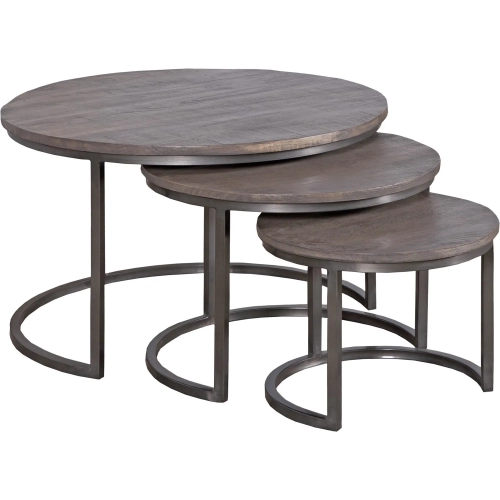Quint Accent Side Table 3 Piece Set in Natural Gray Mahogany & Black Iron