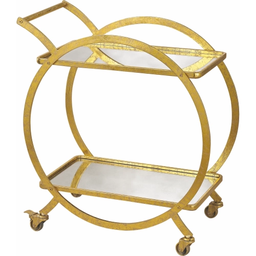 Ring Bar Cart in Gold Iron & Antique Mercury Mirror