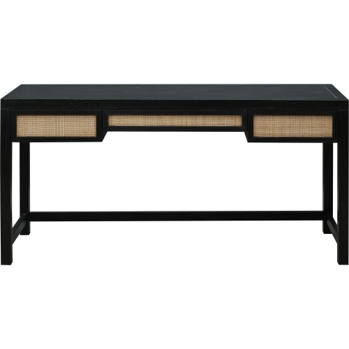 Rio Desk in Black Mahogany Wood & Natural Rattan