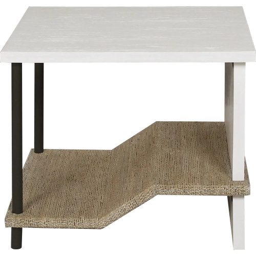 Riverview Accent Side Table in White Wood, Rope & Black Iron