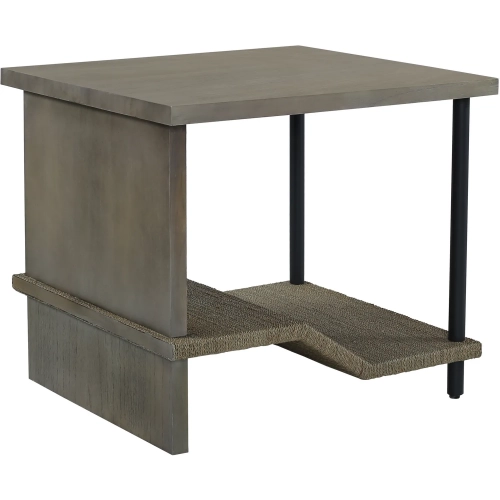 Riverview Accent Side Table in Gray Washed Wood, Rope & Black Iron