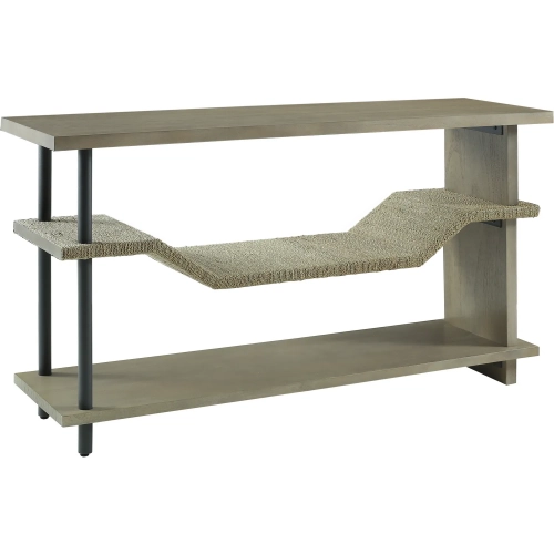 Riverview Console Table in Gray Washed Wood, Rope & Black Iron