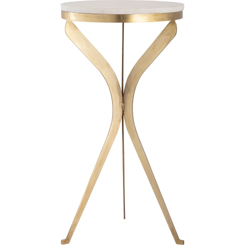 Rowe Accent Side Table in Aged Brass Iron & White Marble