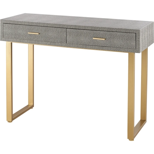 Sands Point 2 Drawer Desk in Gray Faux Shagreen & Gold Iron