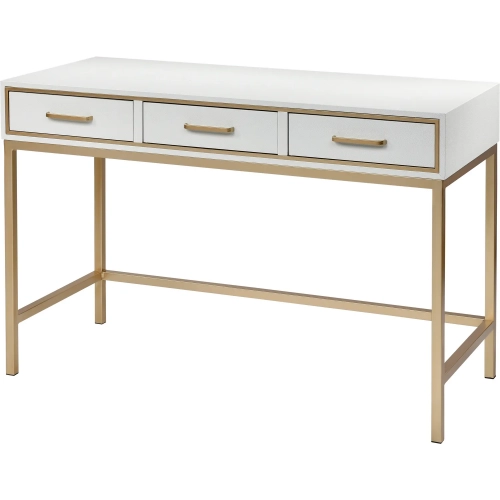 Sands Point 3 Drawer Desk in Cream Faux Shagreen & Gold Iron