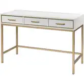 Sands Point 3 Drawer Desk in Cream Faux Shagreen & Gold Iron