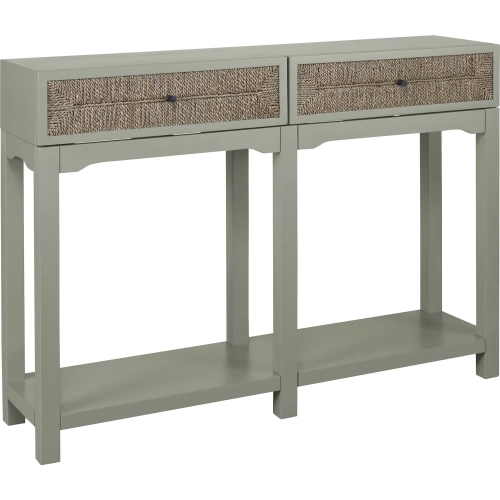 Sawyer Console Table in Light Green Wood & Natural Seagrass