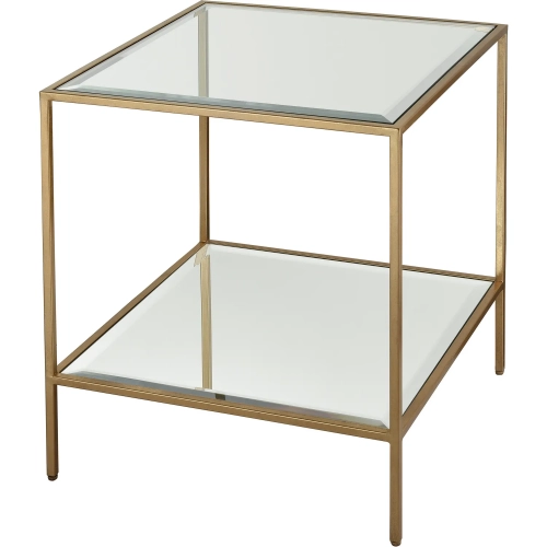 Scotch Mist Side Table in Gold Leaf Iron & Tempered Glass