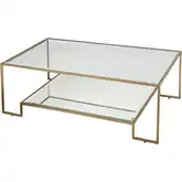 Scotch Mist Coffee Table in Gold Leaf Iron & Tempered Glass