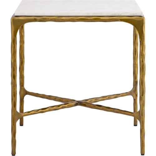 Seville Forged Accent Side Table in Antique Brass Iron & White Marble