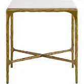 Seville Forged Accent Side Table in Antique Brass Iron & White Marble