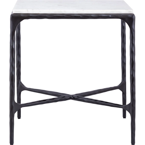 Seville Forged Accent Side Table in Graphite Iron & White Marble