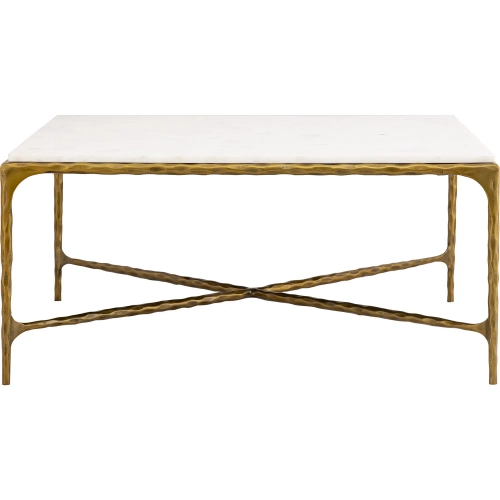 Seville Forged Coffee Table in Antique Brass Iron & White Marble