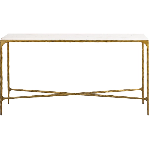 Seville Forged Console Table in Antique Brass Iron & White Marble