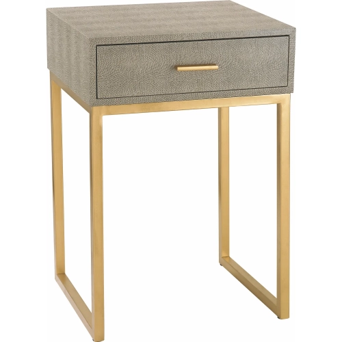 Shagreen Accent Side Table in Gray Faux Shagreen & Gold Iron