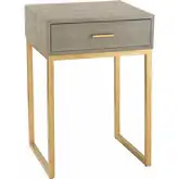 Shagreen Accent Side Table in Gray Faux Shagreen & Gold Iron