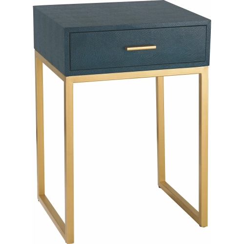 Shagreen Accent Side Table in Navy Blue Faux Shagreen & Gold Iron