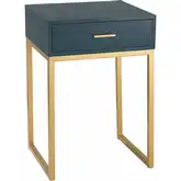 Shagreen Accent Side Table in Navy Blue Faux Shagreen & Gold Iron
