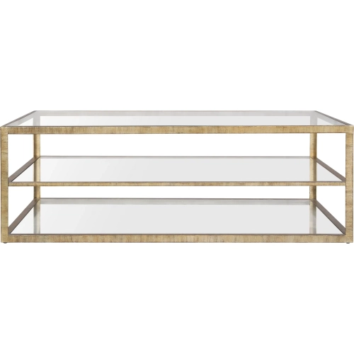 Strie Coffee Table in Antique Brass & Tempered Glass