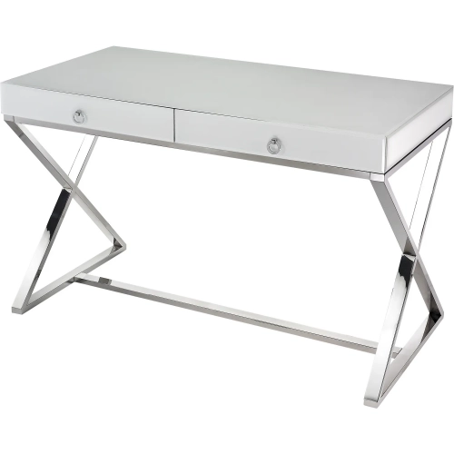 Super Desk in White Painted Glass & Chrome Stainless Steel