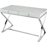 Super Desk in White Painted Glass & Chrome Stainless Steel