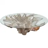 Ursela Dining Table in Natural Teak & Tempered Glass