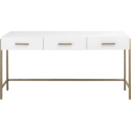 Walker Desk in White Wood & Satin Brass Iron