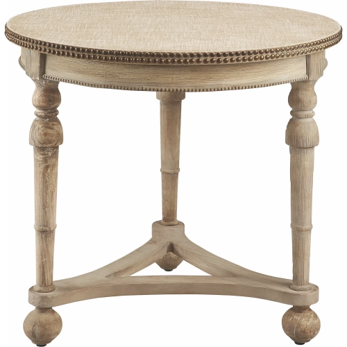 Wyeth Accent Side Table in Antique Cream Mahogany & Linen
