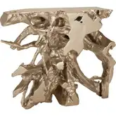 Yava Console Table in Champagne Gold Finish Teak