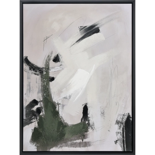Beyer I Abstract Framed Canvas Painting Wall Art in Green, Neutrals & Black