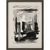 Cinder Abstract Framed Canvas Painting Wall Art in Black, Charcoal, & Glass