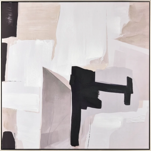Blanc I Abstract Framed Canvas Painting Wall Art in Black & Neutrals