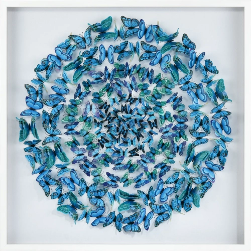 Blue Butterfly Dimensional Wall Art in Blue, White Wood & Glass