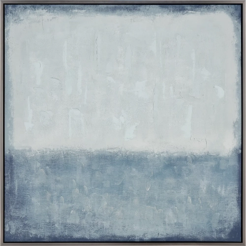 Blue Colorfield Abstract Framed Canvas Painting Wall Art in Blue & Gray