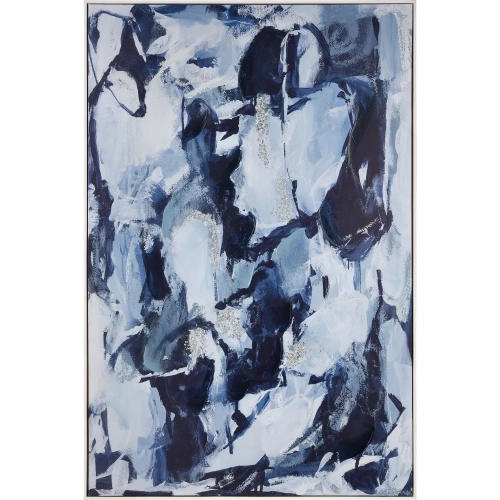 Blue Flush Abstract Framed Canvas Painting Wall Art in Blue, Silver & White