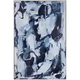 Blue Flush Abstract Framed Canvas Painting Wall Art in Blue, Silver & White