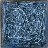 Blue Rhythm Framed Canvas Painting Wall Art in Blue & Silver