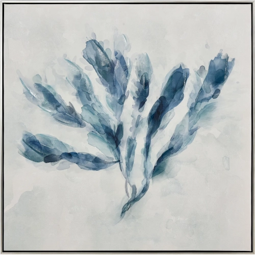 Blue Seagrass I Framed Canvas Painting Wall Art in Blue & White
