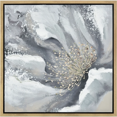 Bowie Bloom I Floral Framed Canvas Painting Wall Art in Gray & Gold