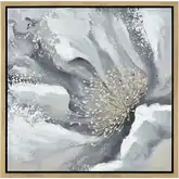 Bowie Bloom I Floral Framed Canvas Painting Wall Art in Gray & Gold