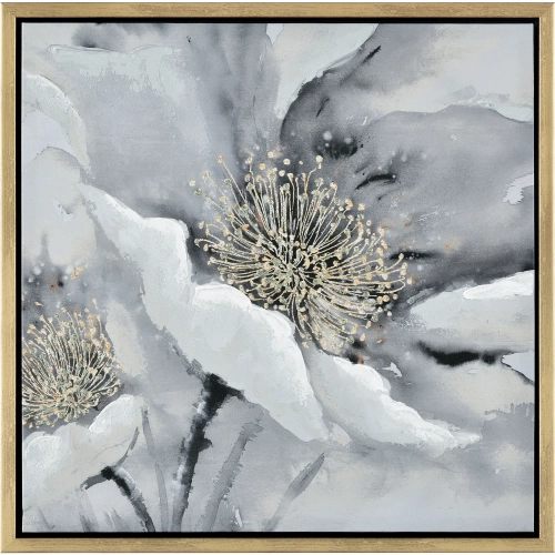Bowie Bloom II Floral Framed Canvas Painting Wall Art in Gray & Gold