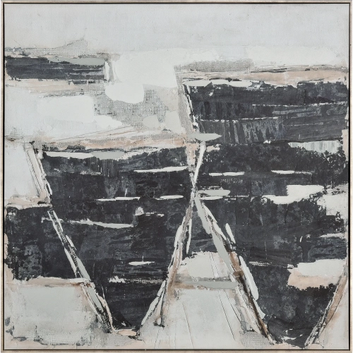 Burgess II Abstract Framed Canvas Painting Wall Art in Off White & Black