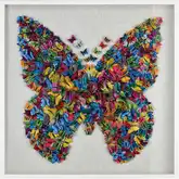 Butterfly Dimensional Wall Art in Multicolor Paper, White Wood & Glass