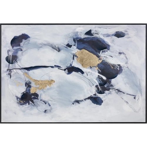 Charge Abstract Framed Canvas Painting Wall Art in White, Navy Blue & Gold